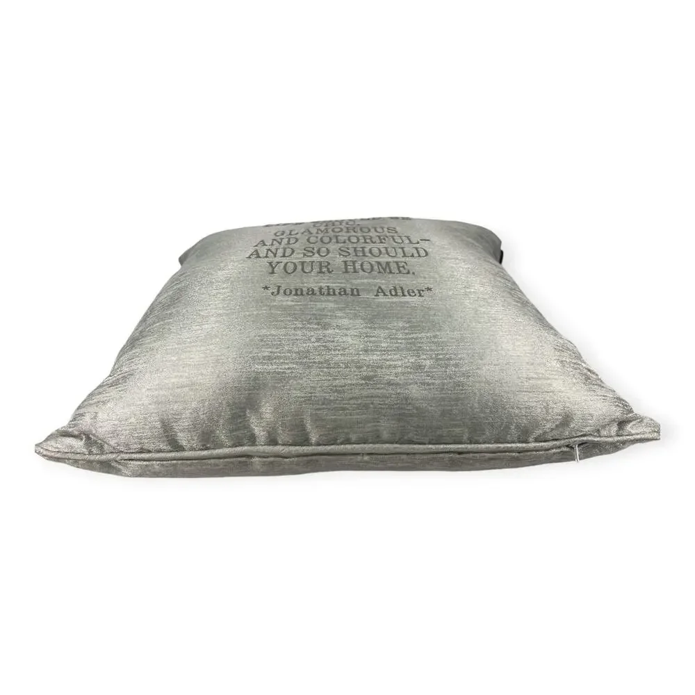 LUXURY Designer Johnathan Adler Throw Pillow Accent Embroidered Chic Silver 24